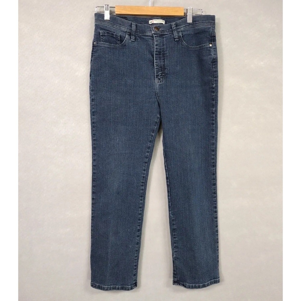Lee Women 12P Jeans Blue Classic Fit Straight Leg Petite Dark Wash Stretch 0537
